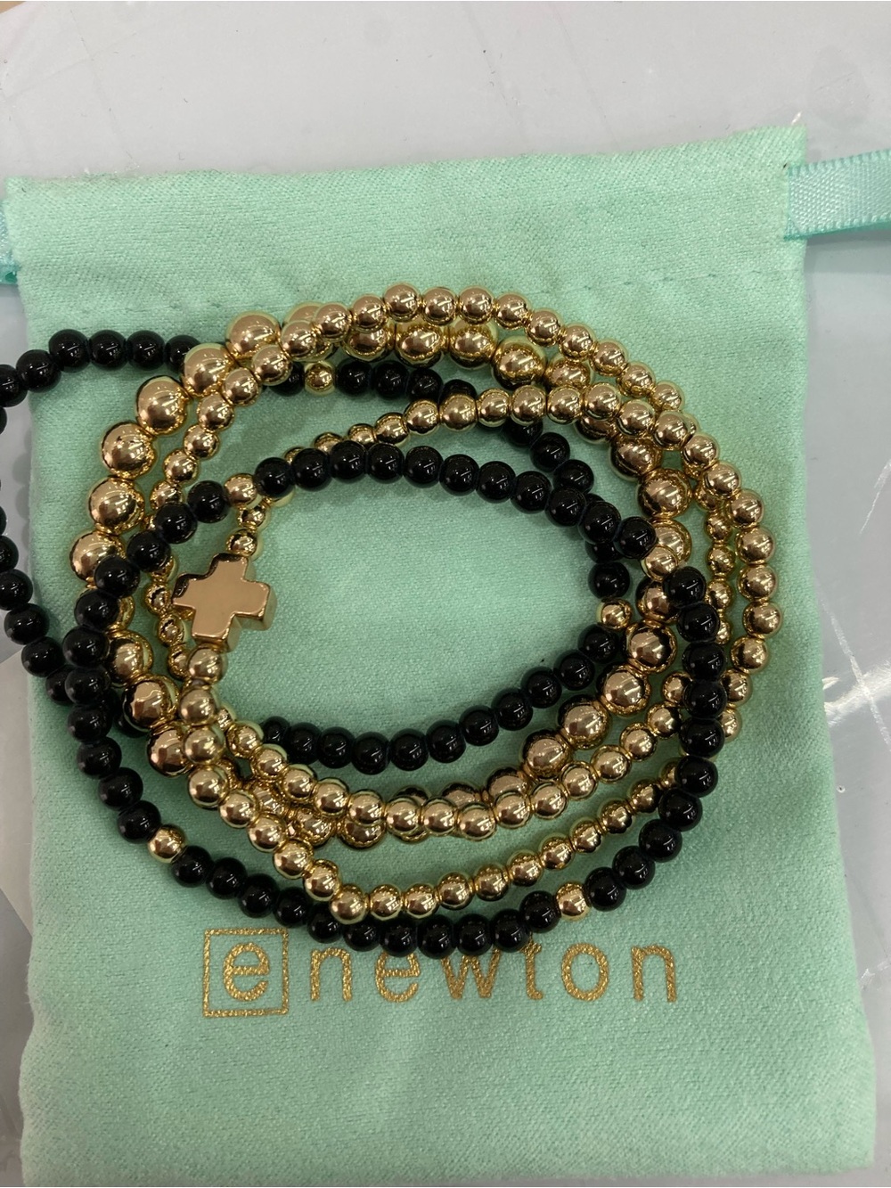 Enewton Black and Gold Stacked Beaded Bracelet Set